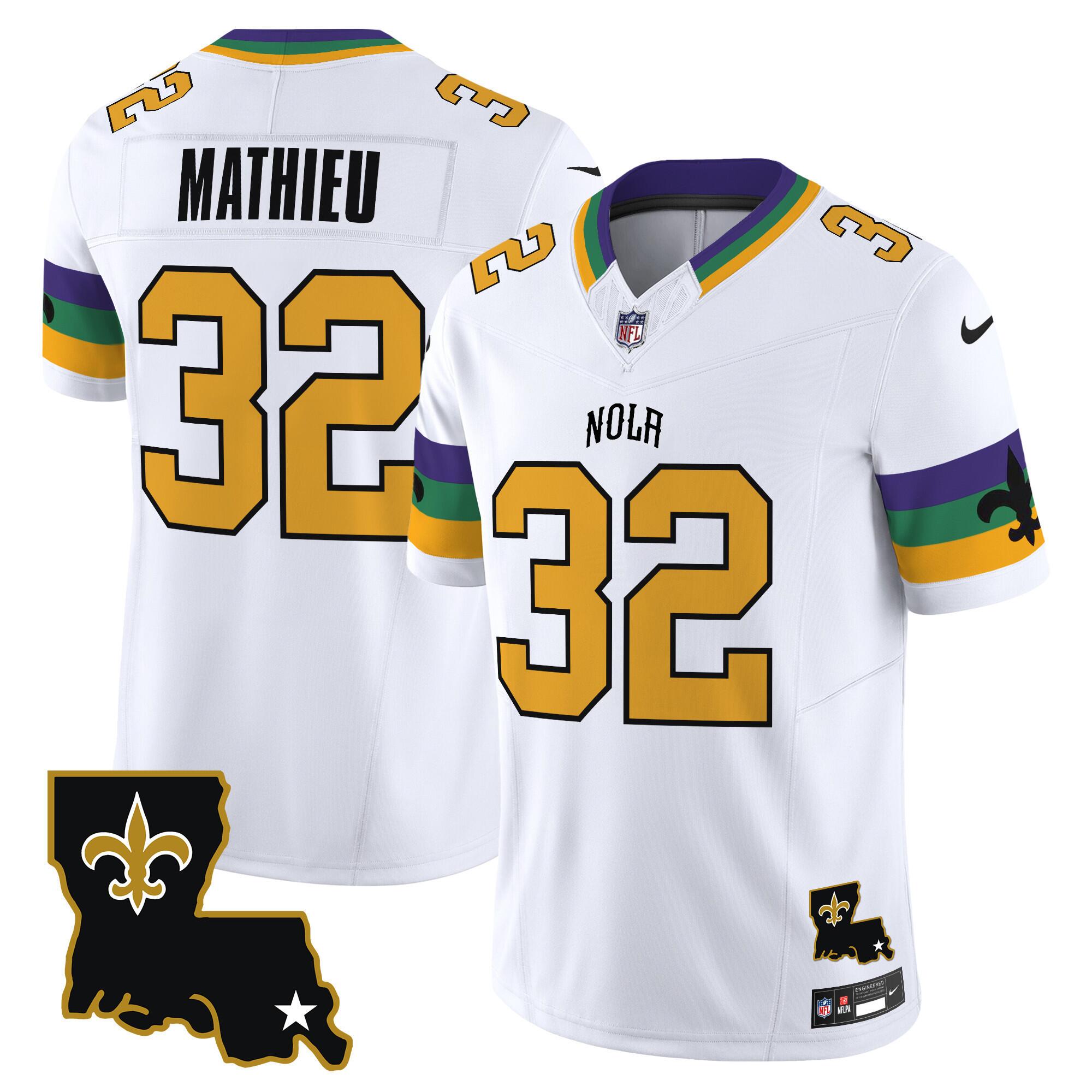 Men's New Orleans Saints #32 Tyrann Mathieu White 2024 F.U.S.E. Vapor Limited Stitched Jersey Men's New Orleans Saints #32 Tyrann Mathieu White 2024 F.U.S.E. Vapor Limited Stitched Jersey